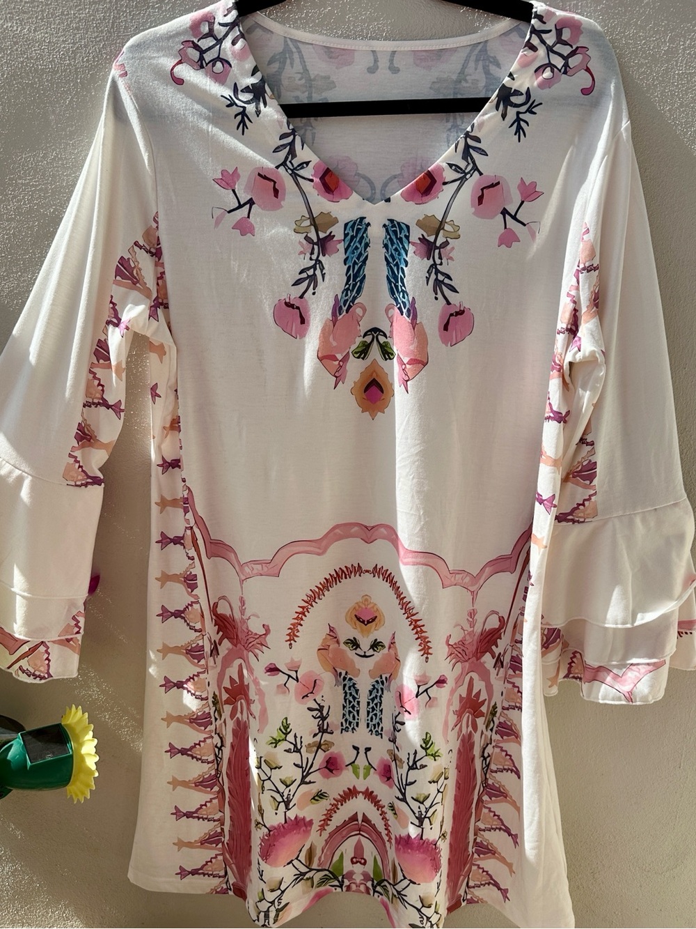 Women's dress with Cream with Pink Floral Print - Picture 4 of 7